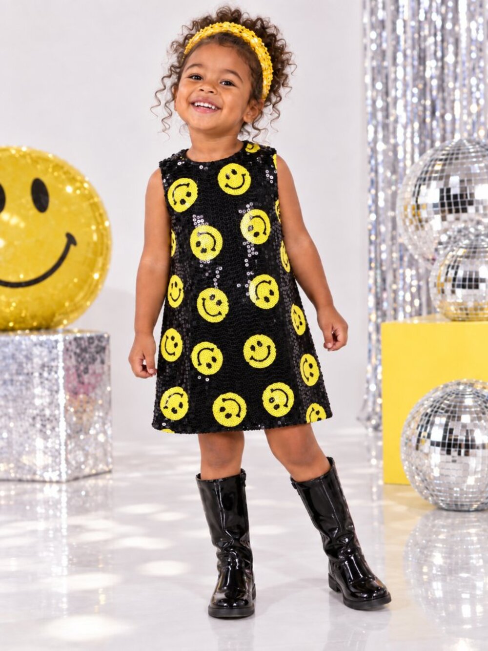 Lola + The Boys “Don’t Worry Be Happy” Smiley Sequin Dress
